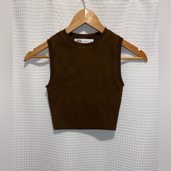 Women’s‎ ZARA Knit Chocolate Brown Sleeveless crop Top size small - Picture 4 of 10